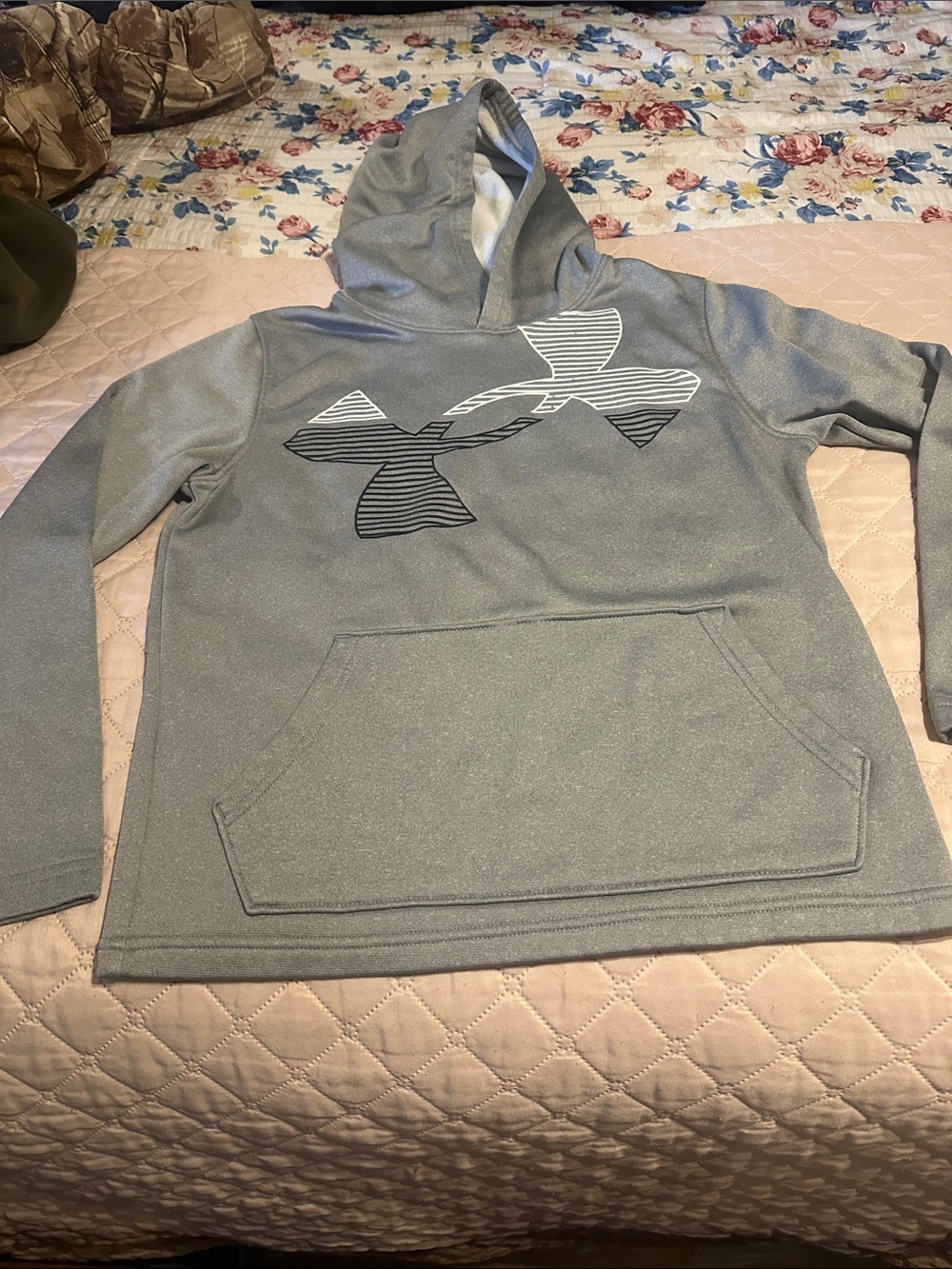 Under Armour Gray Hooded Pullover with Striped Logo